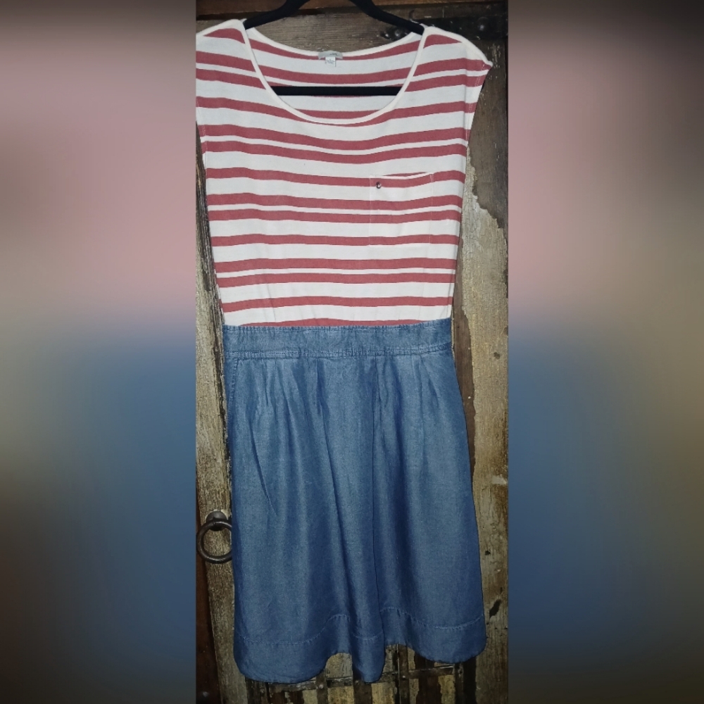 Size 6 Odille Red Striped Top with Navy A-Line Skirt